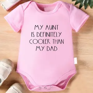 Cotton Youngsters Onesie - "My Aunt is Definitely Cooler Than My Dad" Funny Letter Print, Soft & Comfortable Round Neck Summer Bodysuit