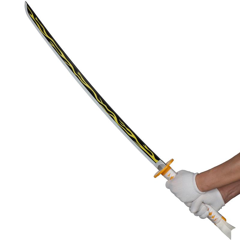 Anime Bamboo Wooden Dull Blade Demon Slayer Sword Cosplay Agatsuma Zenitsu 41 Inches with Belt Holder Stand Display for Halloween Role Playing Collection