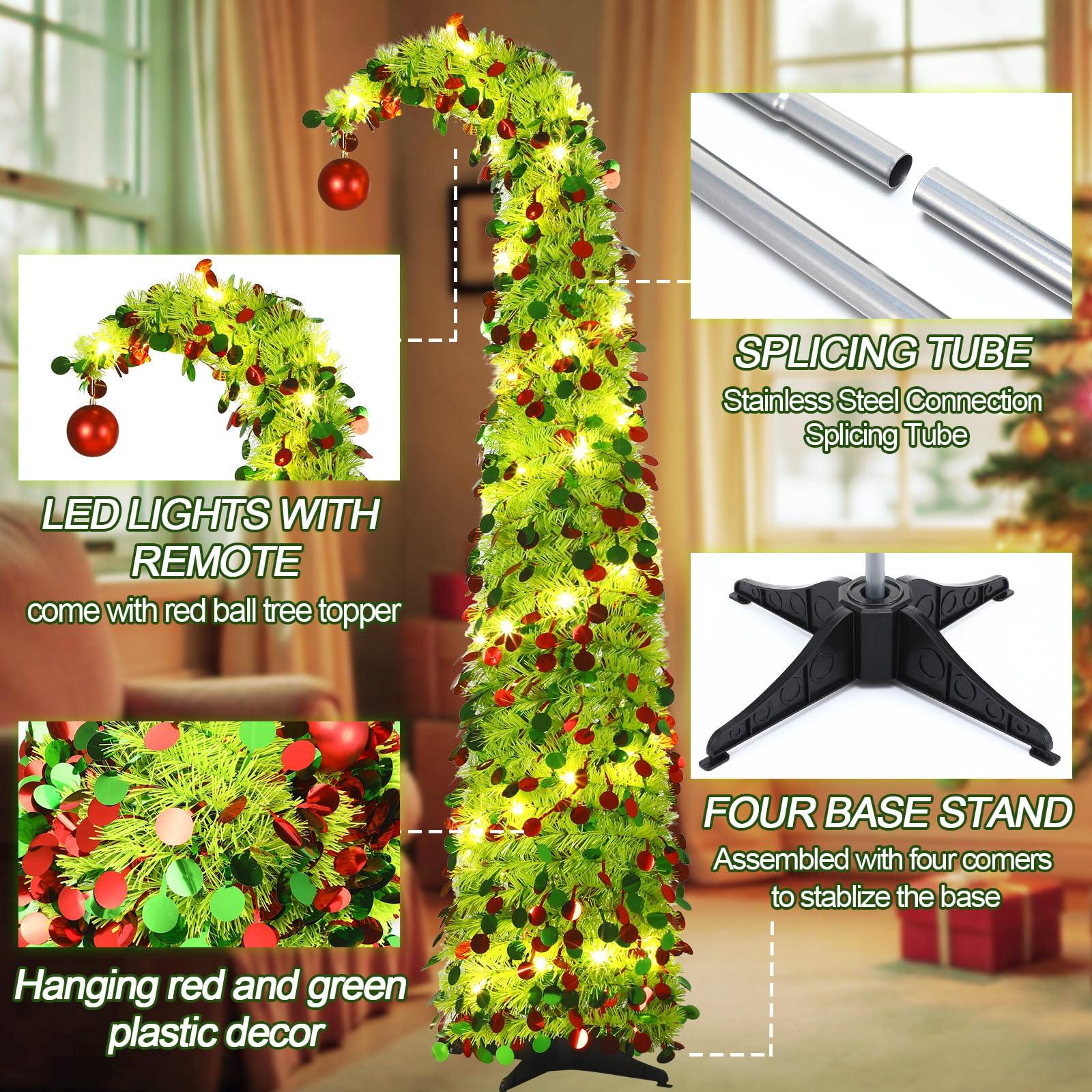 Christmas Clearance Sale 5Ft Whimsical Pop up Christmas Tree Pre Lit Christmas Tree with Lights or Wooden Ornaments Bendable Collapsible Artificial Viral Christmas Tree for Holiday Party Home Office Xmas Tree Outdoor Christmas Decorations Xmas Gift