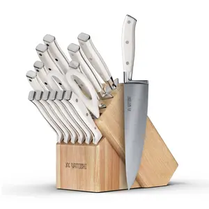 15-Piece White Kitchen Knife Block Set