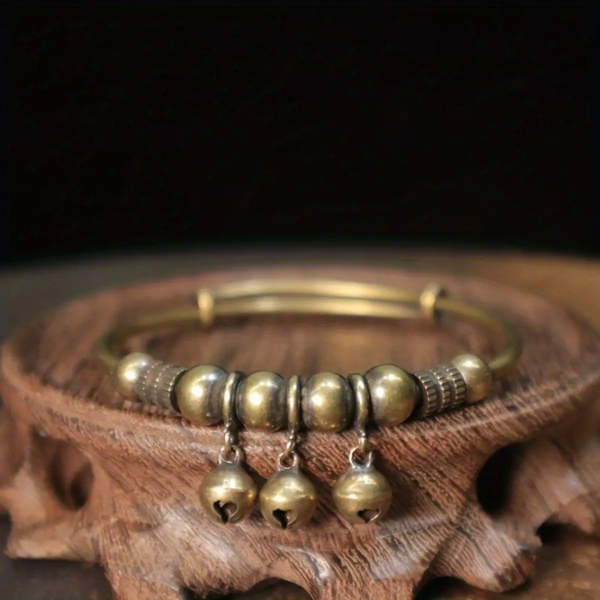 Women's Retro Geometric Bracelet, Antique Bronze Beaded Jewelry with an Adjustable Fit and Luminescent Bell Pendant, Friendship Gift, Bracelets, Friendship Bracelets