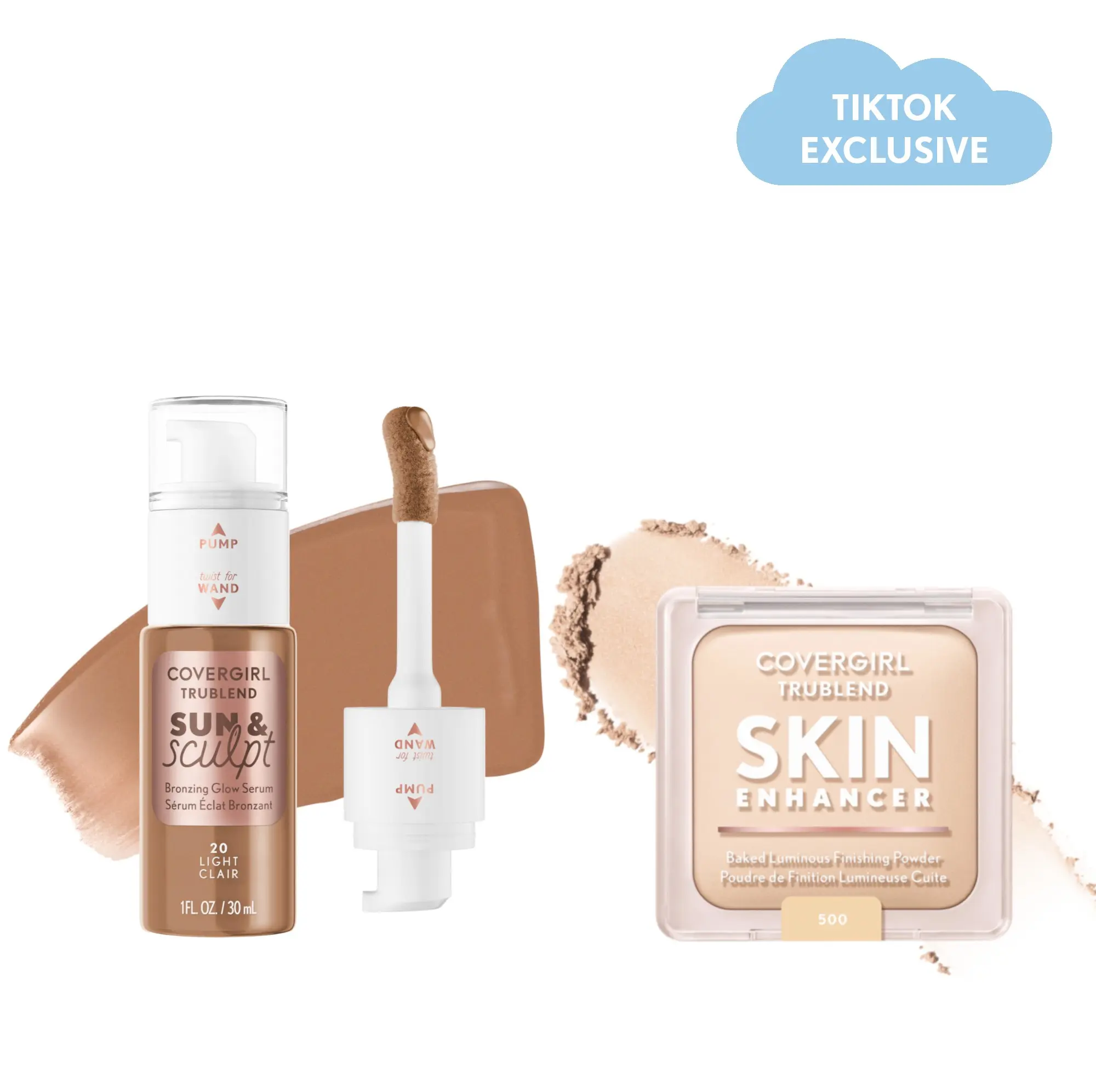 COVERGIRL Sun & Sculpt Bronzing Glow Serum + Baked Luminous Finishing Face Powder Duo Bundle, Smooth, Hydrating, Moisture-Boosting for Easy Setting & Blending