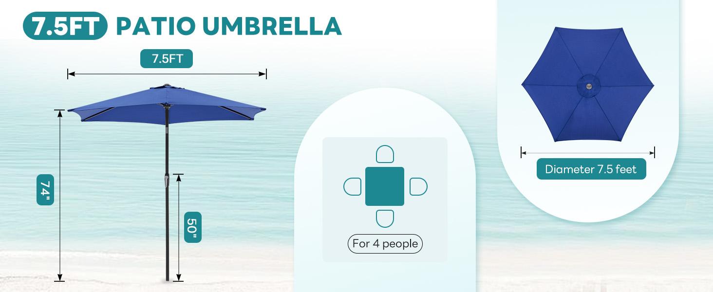 【Umbrella Base is NOT Included】7.5ft Patio Umbrella with Tilt and Crank Button & 8 Sturdy Ribs Waterproof, Patio Table Umbrella Perfect for Poolside, Terrace, Beach and Outdoor Restaurant