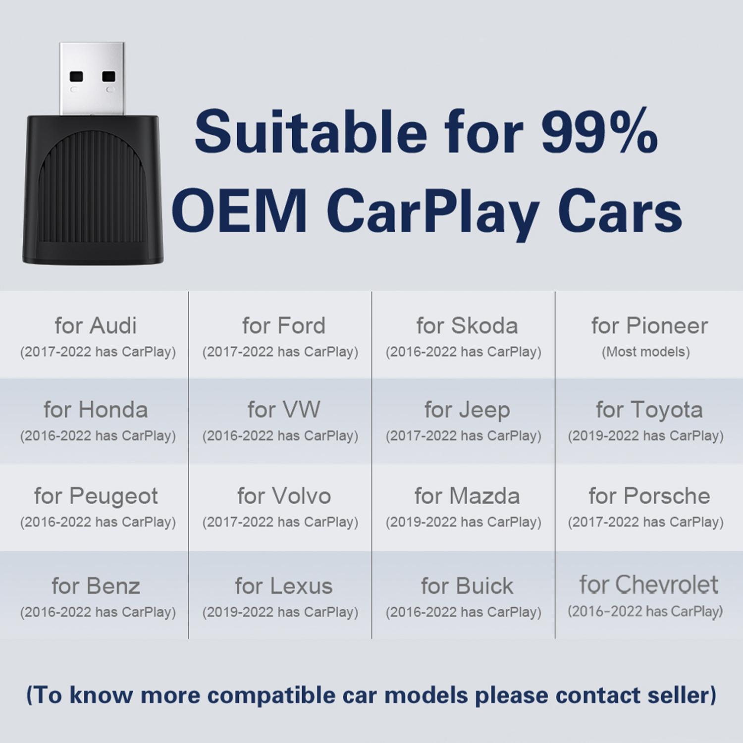 DABATR Mini Wireless CarPlay & Android Auto Adapter | Plug & Play | Fast Auto-Reconnect | Convert Wired to Wireless | for iOS 10+ & 2016+ Cars