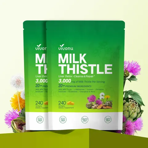 【FINAL DEAL】VIVONU Milk Thistle ｜ Liver Support Formula ｜ Antioxidant Support ｜ Daily Wellness Support ｜ With Milk Thistle 3000mg, Artichoke, Turmeric & More ｜ 240 Capsules ｜ Take 2 Daily