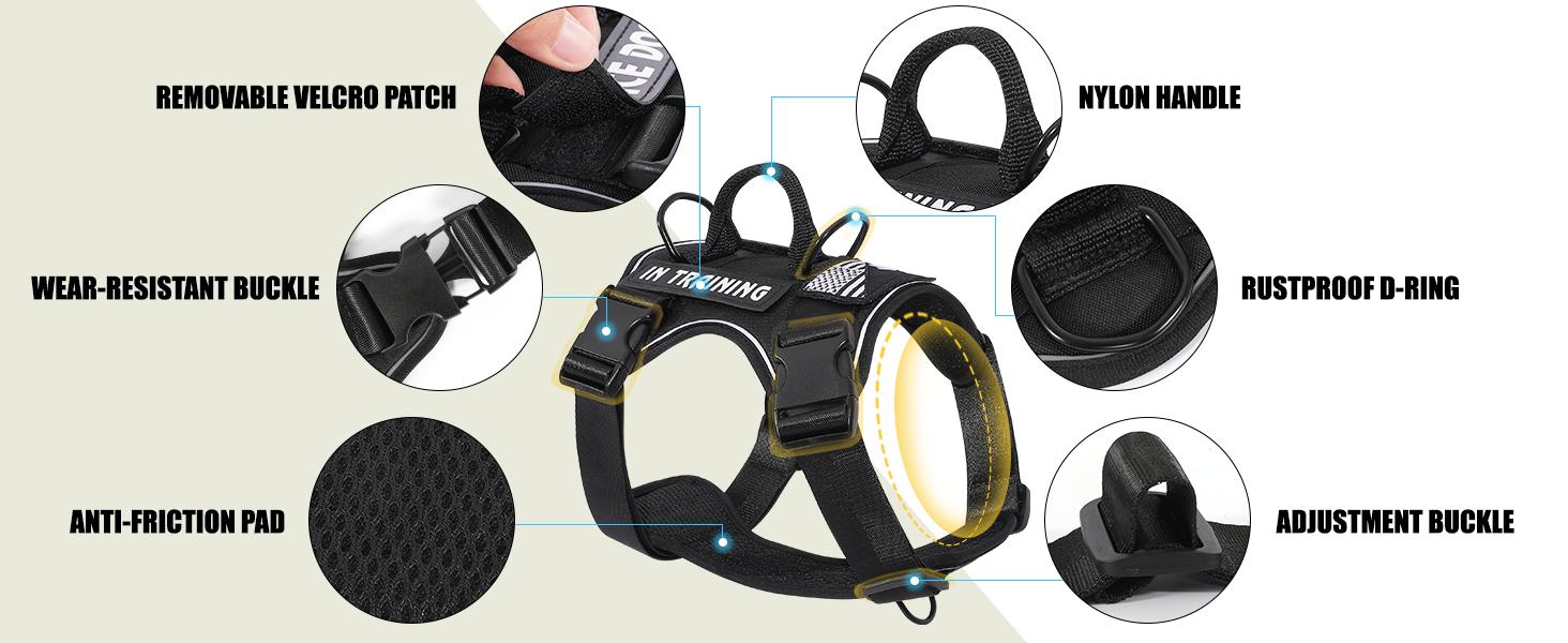 Service Dog Harness with Reflective Vest - Adjustable Soft Oxford Pet Harness with 5 Removable Patches Breathable Mesh Lining Easy Control for Small & Medium Dogs Geometric Design