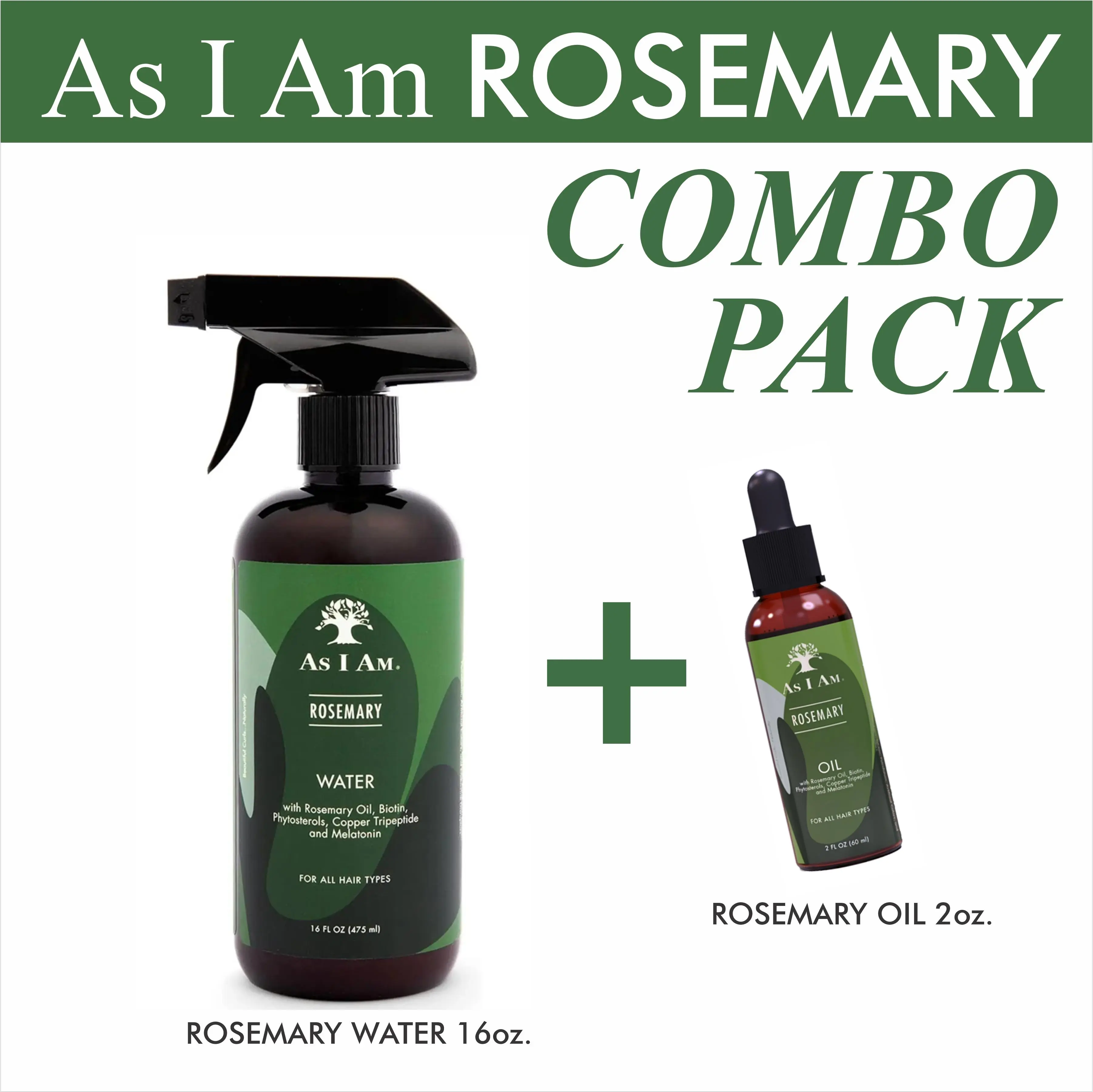 AS I AM Rosemary Water & Oil Scalp Treatment with Biotin & Saw Palmetto for Hair Density, Non-Toxic & Moisturizing Haircare Set (16 oz & 2 oz), Rosmarinus Officinalis (Rosemary) Leaf Oil, Liquid