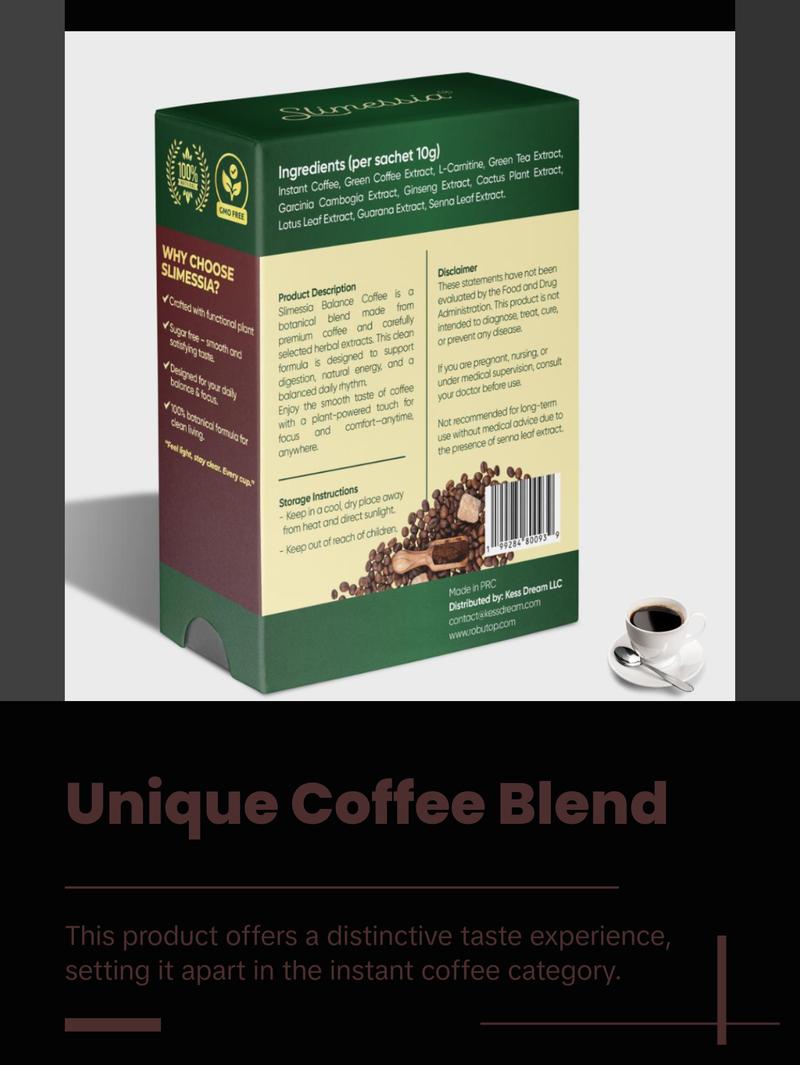 Simessia Balance Coffee - Botanical Instant Coffee Blend with Digestive Support - 10g Stick - 20 Servings Beverage