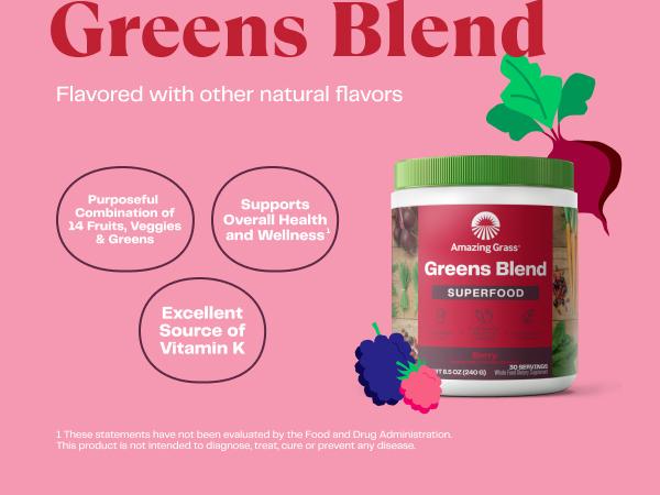 Amazing Grass Greens Blend Berry, 8.5 Oz, 30 Servings Healthcare Supplement Dietary Vitamin Amazing Grass Greens Blend Berry, 8.5 Oz, 30 Servings Healthcare Supplement Dietary Vitamin