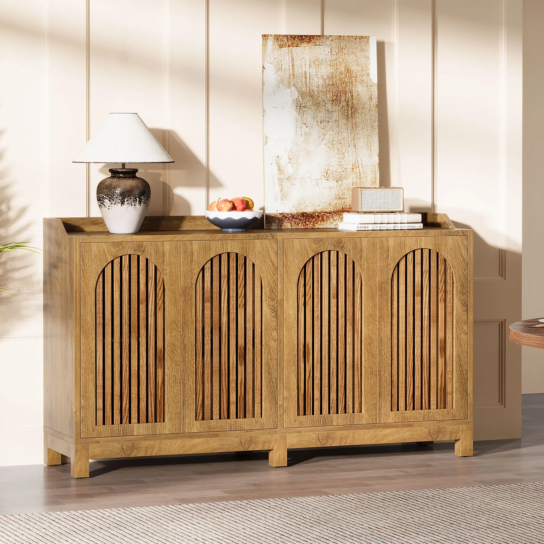 Tribesigns Sideboard Buffet Cabinet, 57" Farmhouse Storage Cabinet with Shutter Doors and Adjustable Shelf, for Dining Room, Living Room, Kitchen