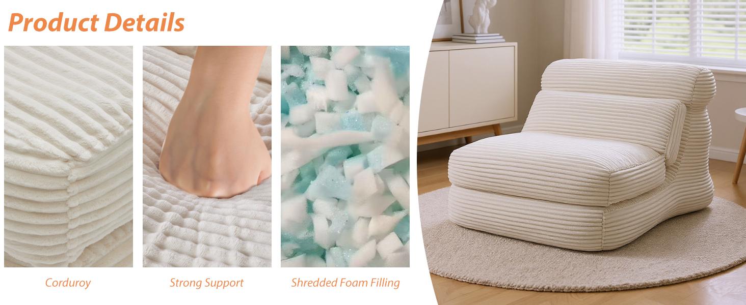 Folding Sofa Bed, Convertible Comfy Sleeper Chair with Back Support, Foldable Floor Sofa Bed Couch, Modern Comfortable Design for Living Room, Bedroom, Apartment, Office Folding Sofa Bed, Convertible Comfy Sleeper Chair with Back Support, Foldable Floor Sofa Bed Couch, Modern Comfortable Design for Living Room, Bedroom, Apartment, Office