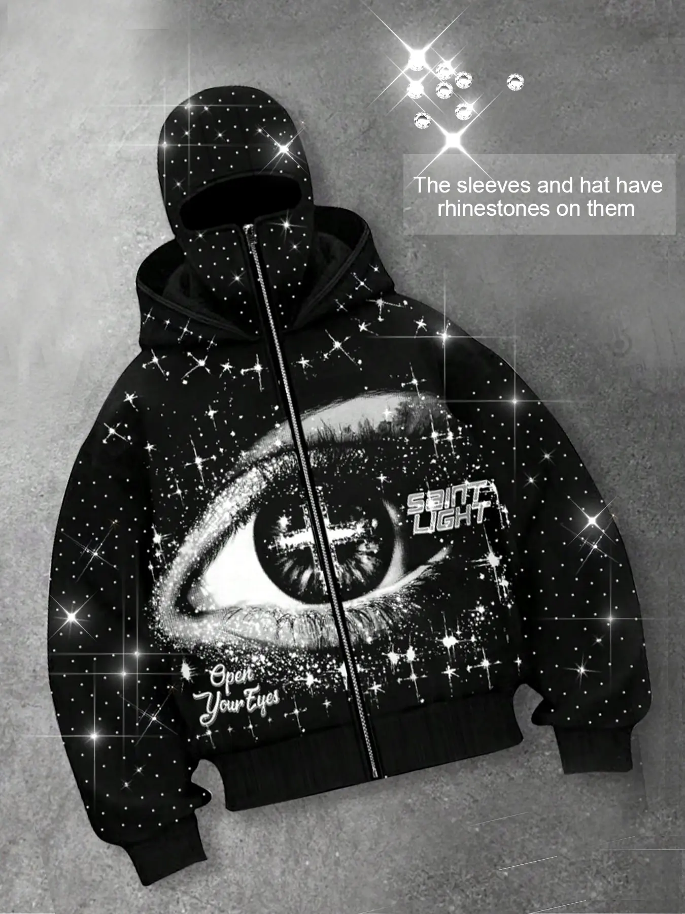 Eye Pattern Long Sleeve Zipper Graphic Print Hoodie for Men, European and American Street Casual Jacket, Autumn and Winter Thermal Lined Hooded Sweatshirt, Ideal for Party & Nightclub, Aesthetic Instagram Style