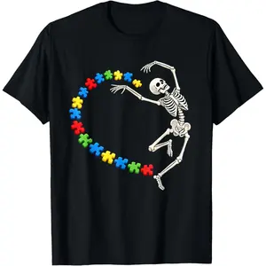Autism Skeleton Funny Oddly Specific Dank Meme Casual Short Sleeve Cotton T-Shirt