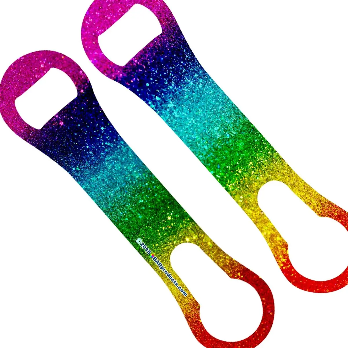 Stainless Steel V-Rod Manual Bottle Cap Opener - 7.45in x 1.70in Multicolor Bright and Colorful Design Rainbow Glitter Printed, Kitchen Utensils & Gadgets with Pour Spout, Decorative Bartending Accessory for Home, Holidays, Decorative Bottle Opener