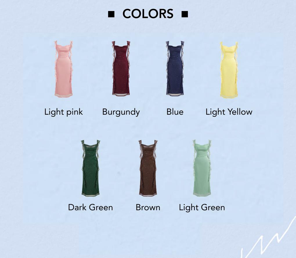 Cider Cowl Neck Solid Glitter Ruffle Hem Maxi Dress Evening Party Vacation Dress