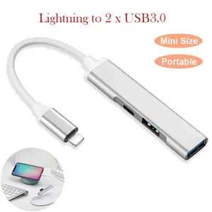 Lightning to USB Adapter Cable with Dual USB Ports & 8-Pin Female Charging Port - 2A Fast Charging, Photo Transfer Adapter Compatible with iPhone iPad iOS 10.1 and Above