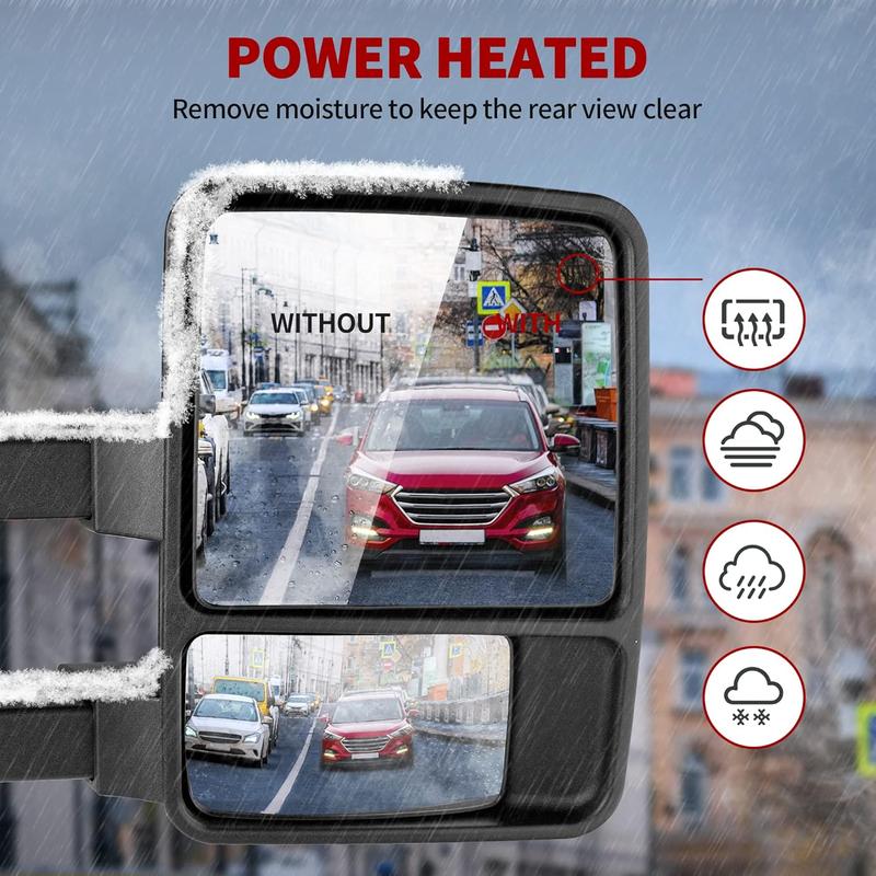 YITAMOTOR Towing Mirrors Compatible with 1999-2007 Ford F250 F350 F450 F550 Super Duty, 2001-2005 Excursion Extendable Power Heated with Smoke Signal Light Side Mirrors Pair Car Accessories Automotive Truck Vehicle Replacement