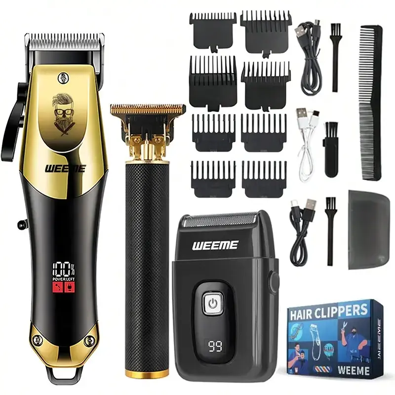 Men's 3-Piece Hairdressing Set, Men's Grooming Electric Hair Clipper, USB Rechargeable Personal Barber Electric Hair Trimmer, Professional Hair Cutting Tool & Shaving, Temple Hairstyle Trimming, Exquisite Holiday Gift For Boyfriend Or Father