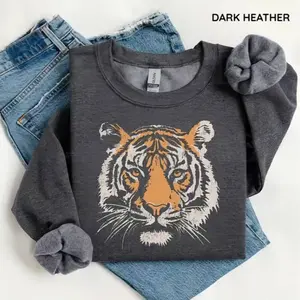 Easy Tiger Sweatshirt, Vintage Graphic Pullover, Unisex Oversized Retro Boho Crewneck, Soft Aesthetic Tiger Sweater, Gift for Him or Her