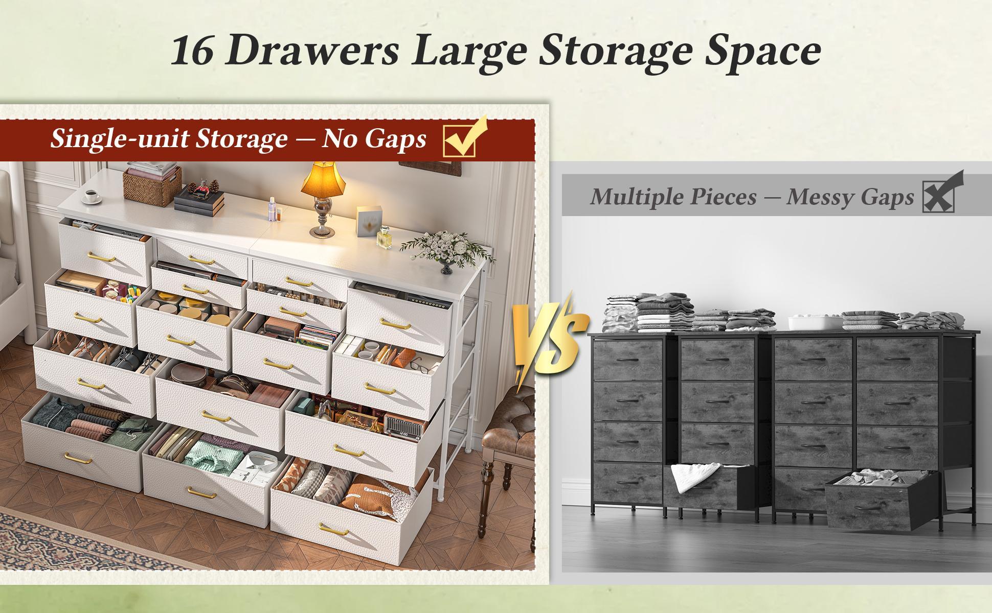 [24H-Support]Raybee TV Stand Dresser with 12/16 Drawers, Large Fabric Home Storage Organizer&Drawer Chest, Wide Entertainment Center with Charging Station & USB Ports for Living Room, Bedroom, Apartment; Modern Media Console Cabinet Tower for Home Décor