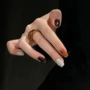 Black Ombré Press On Nails – Long Glossy Coffin Fake Nails with Clear Glass Tips, Reusable Gradient Nail Set for Women, Easy to Apply