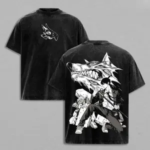 Aki Hayakawa x Kon Tee Washed – Chainsaw Man Vintage Wash Heavy Cotton Oversize Anime Manga Top, Retro Streetwear Graphic Tee for Devil Hunter Fans