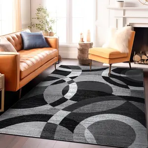 Red Modern Geometric Indoor Area Rug with Overlapping Circle Pattern Fade Resistant Non Shedding for LivingRoom Bedroom and Home Office Foyer Rug
