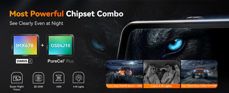 WOLFBOX G900 Tripro Cabin Version 3 Channel 4K Rear View Mirror Camera STARVIS 2 IMX678 Night Vision 4K+1080P+2.5K Front Inside and Rear Mirror Dash Cam 5.8GHz WiFi Voice Control Includes 256GB Card TikTokShopHolidayHaul