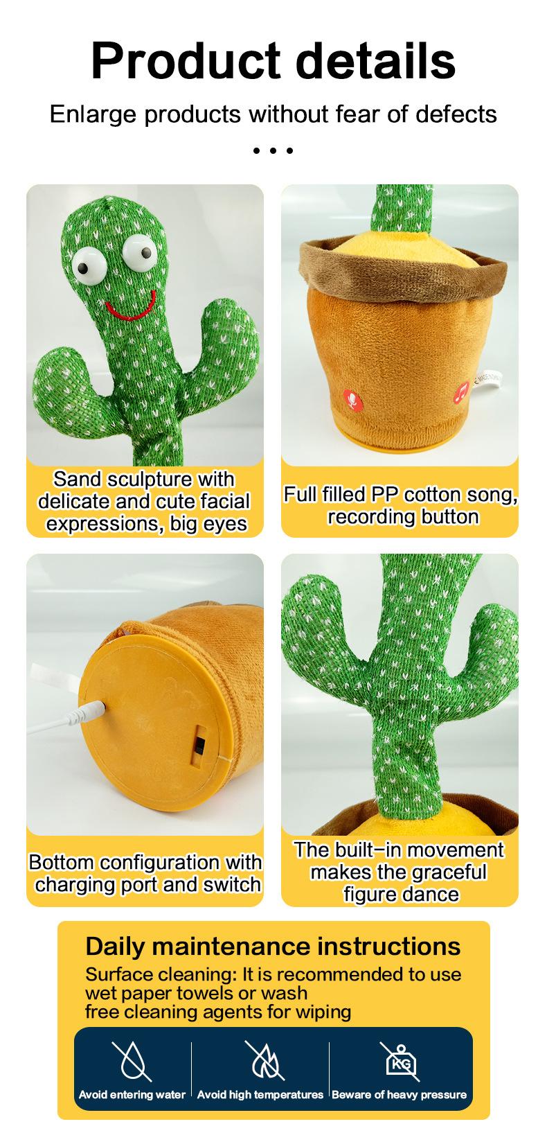 Emoin Dancing Cactus Baby Toys, Talking Cactus Toys Repeats What You Say Baby Boy Toys, Dancing Cactus Mimicking Toy with LED English Sing Talking Musical Toys Cute Rattle Maracas Sensory， Gift