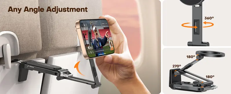 OMOTON TP02 Magnetic Aluminium Phone Mount Tripod Stand - Foldable Desk Phone Accessory with 360° Rotating Shaft, Adjustable Ring Grip, Selfie Stick Clamp, Hook for iPhone, Content Creator Tools