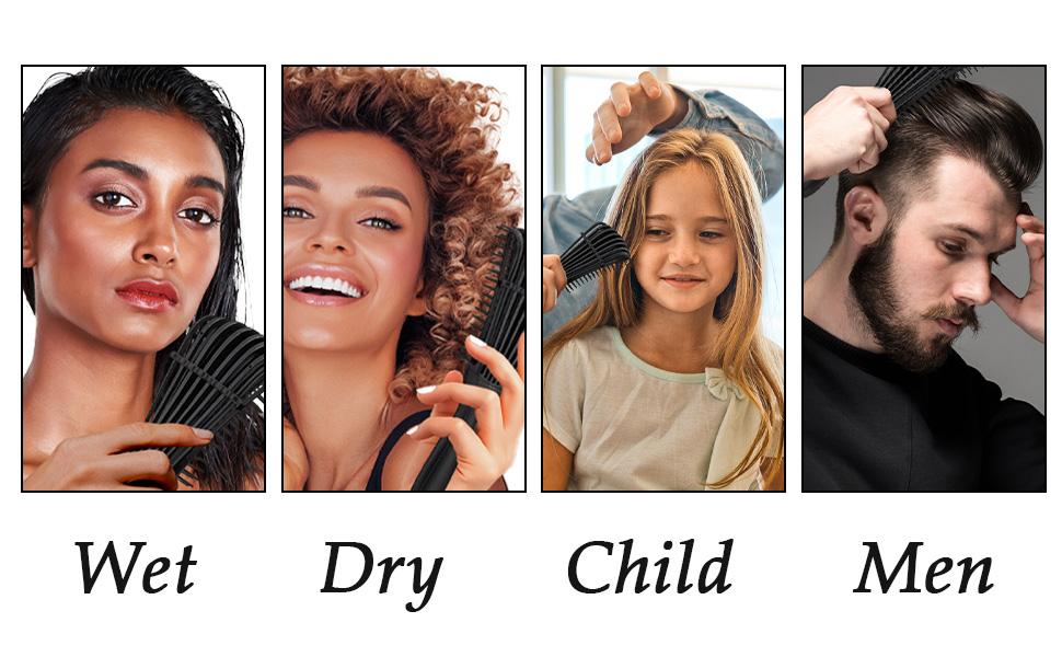 Detangling Brush for Black Natural Hair, Curly Hair Afro 3/4abc Texture - Faster and Easier Detangle Wet or Dry Grooming Comb Conditioning Detangler