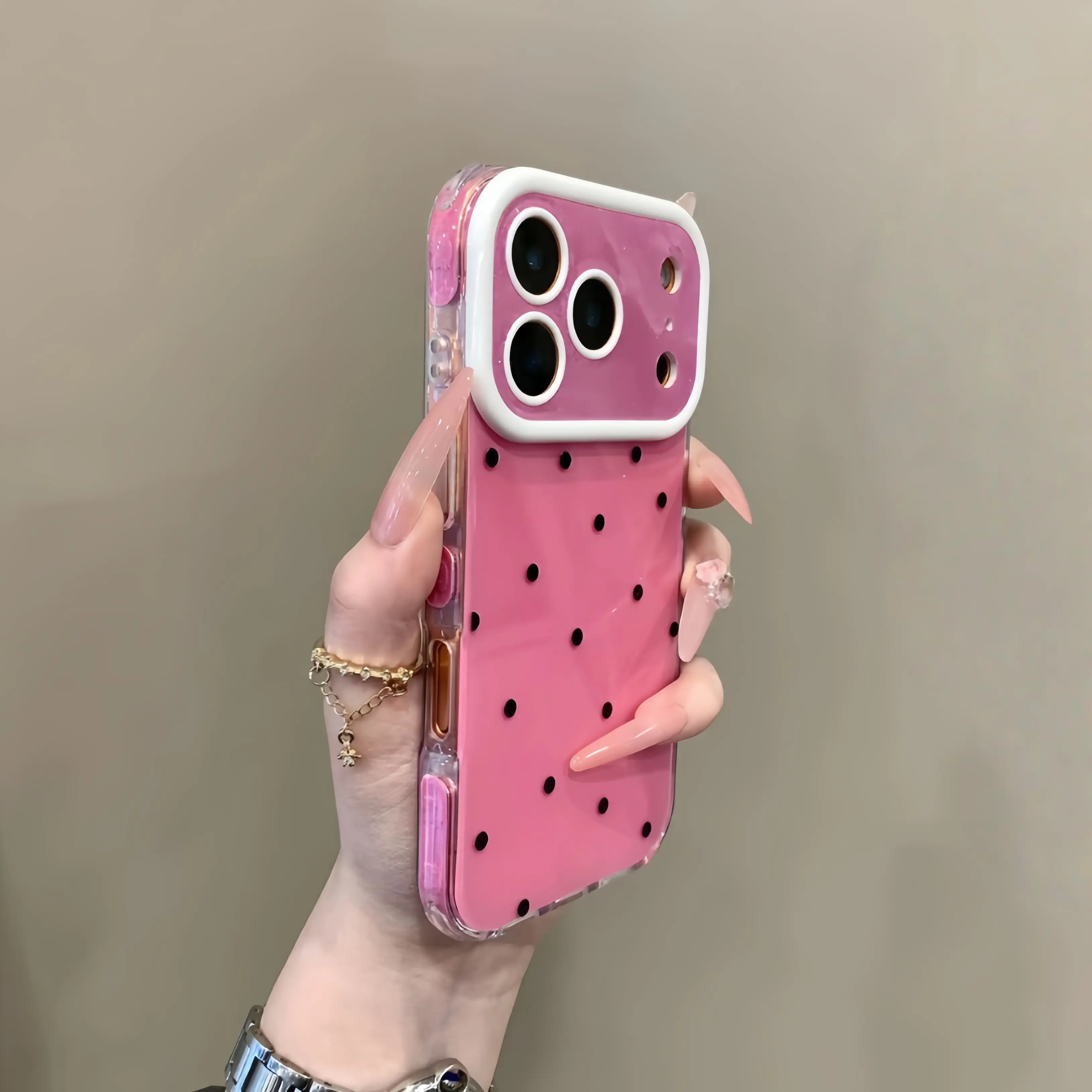 Polka Dot Slim Tough Shockproof Acrylic Shell Phone Case with Shockproof Bumpers, Full-Window Protector for iPhone 17 ProMax, 16 Pro, 15, 14 Pro, 14promax - Full-Protection Anti-Drop Mobile Accessory