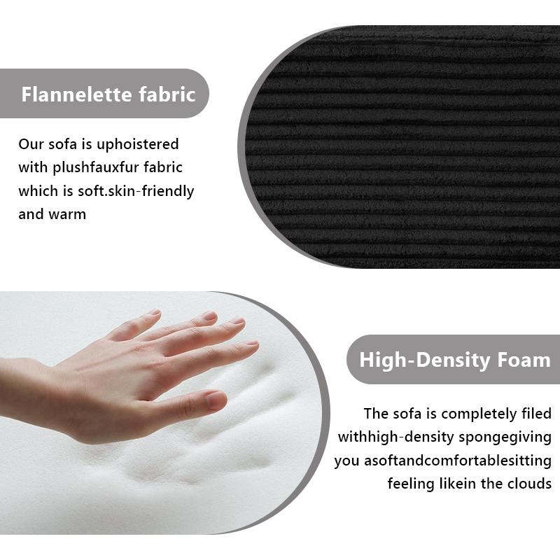 Oversized Boneless Chaise Lounge Upholstered Sofa Bed with Throw Pillows and Armrests Indoor Sleeper Chair Luxurious Plush Corduroy Chair Bed for Living Room No Assembly Required Black Color