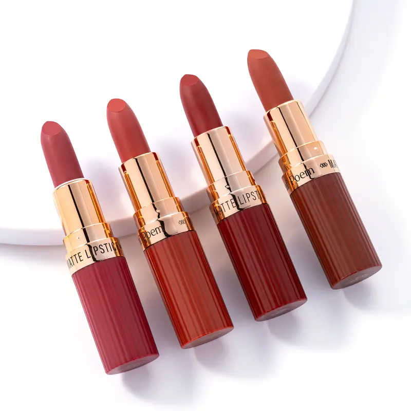Leaf Poem Soft Matte Lipstick Collection – 4 Versatile Shades, Waterproof & Transfer-Proof for Daily Use, Rich Color, Long Lasting Lipgloss Glossy cool  tone  red  lipstick