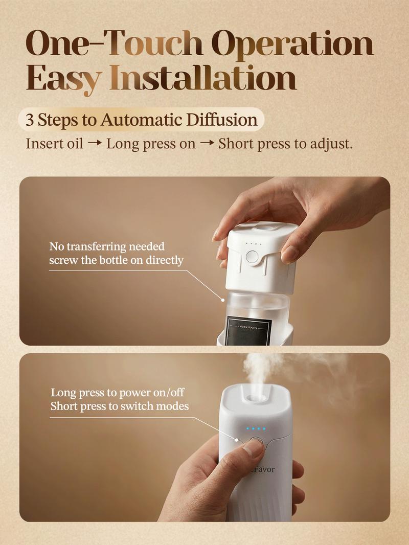 CoreFavor Waterless Essential Oil Diffuser, 4.06fl oz(120ml) Portable Battery Operated Cold Air Aroma Scent Machine, 4 Adjustable Intensity Levels, Quiet Diffuser for Bedroom, Office, Bathroom, Car