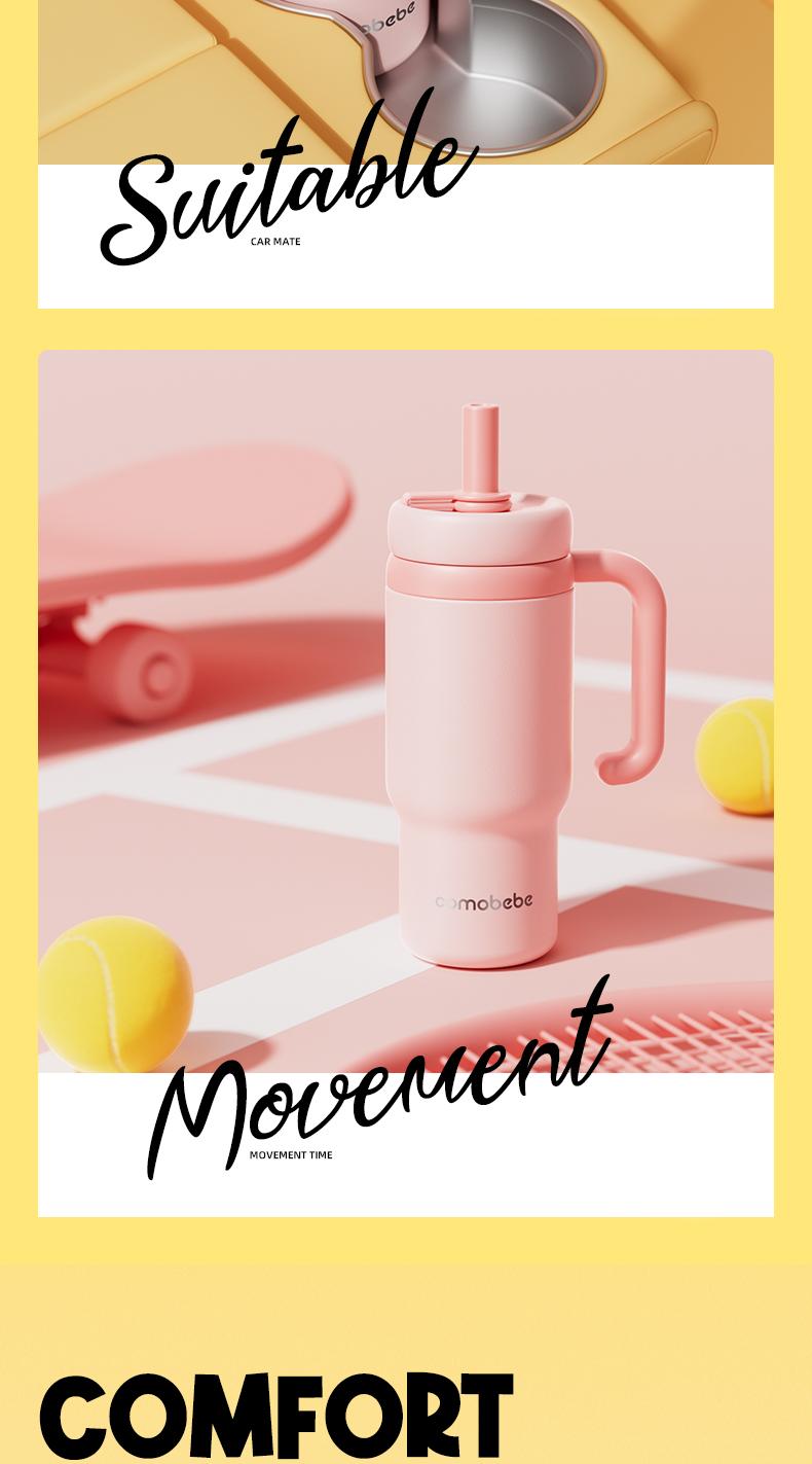 【COMOBEBE】24oz Stainless Steel Whale Fountain Tumbler – Spill-Proof, Dual Lids, Durable Handle, Dishwasher Safe, Cute and Fun for Kids & Adults