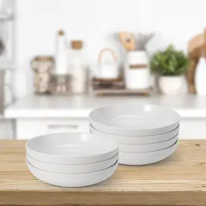 Ceramic Pasta Plates Set of 6, 8 Inch Large Dish Set Porcelain Salad Plate, Dinner Plates for Salad Pasta Dessert Dinner Snacks, Dishwasher & Microwave Safe (White) Reusable Serving Small