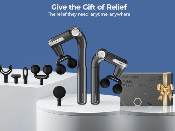 KingPavonini Foldable Massage Gun with Dual-Ball Head, Adjustable Head & Extendable Handle, Handheld Back Massage Gun, Portable Percussion Massager Gun, Gift for Men Women