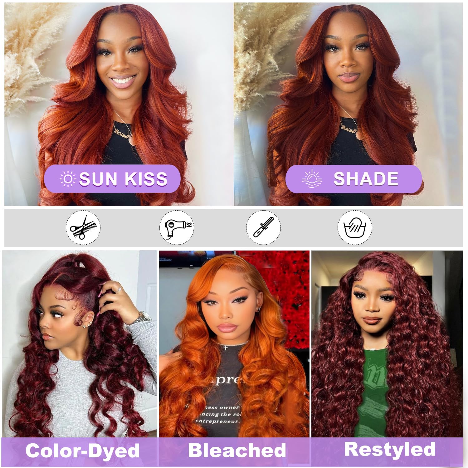 Bling Hair Body Wave 13x6 13x4 HD Transparent Lace Front Wig Natural Black Hot Red and Chocolate Brown Color Wig Pre Plucked 99J Burgundy and Reddish Brown Lace Frontal Human Hair Wigs For Women 180% Density