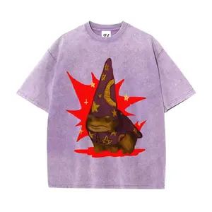 Wizard Frog Unisex Vintage Washed Tee, Vintage Distressed Coloful Washed Tee- Wash Shirt - Natural Theme Unisex Streetwear
