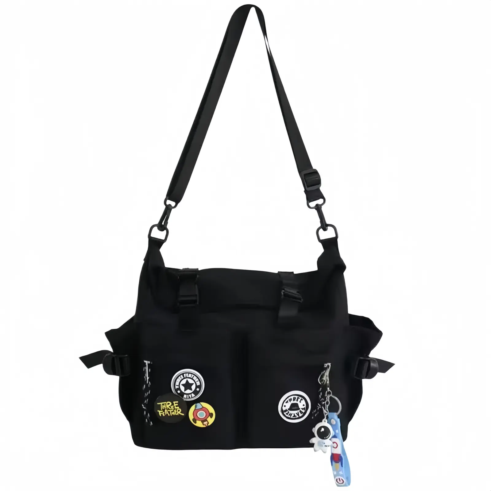 Fashionable Building Simple Crossbody Bag with Multiple Bag Openings and Buckle Straps, Large Capacity Suitable for Commuting School Tourism (Randomly Send Out Astronaut Keychains, So The Ones Received May Or May Not Have Them.) Casual Commuter Bag Handba