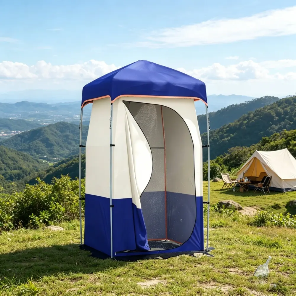 Pop Up Camping Shower Tent – Portable Solar Shower Privacy Shelter, Outdoor Changing Room with Removable Floor Mat, Blue