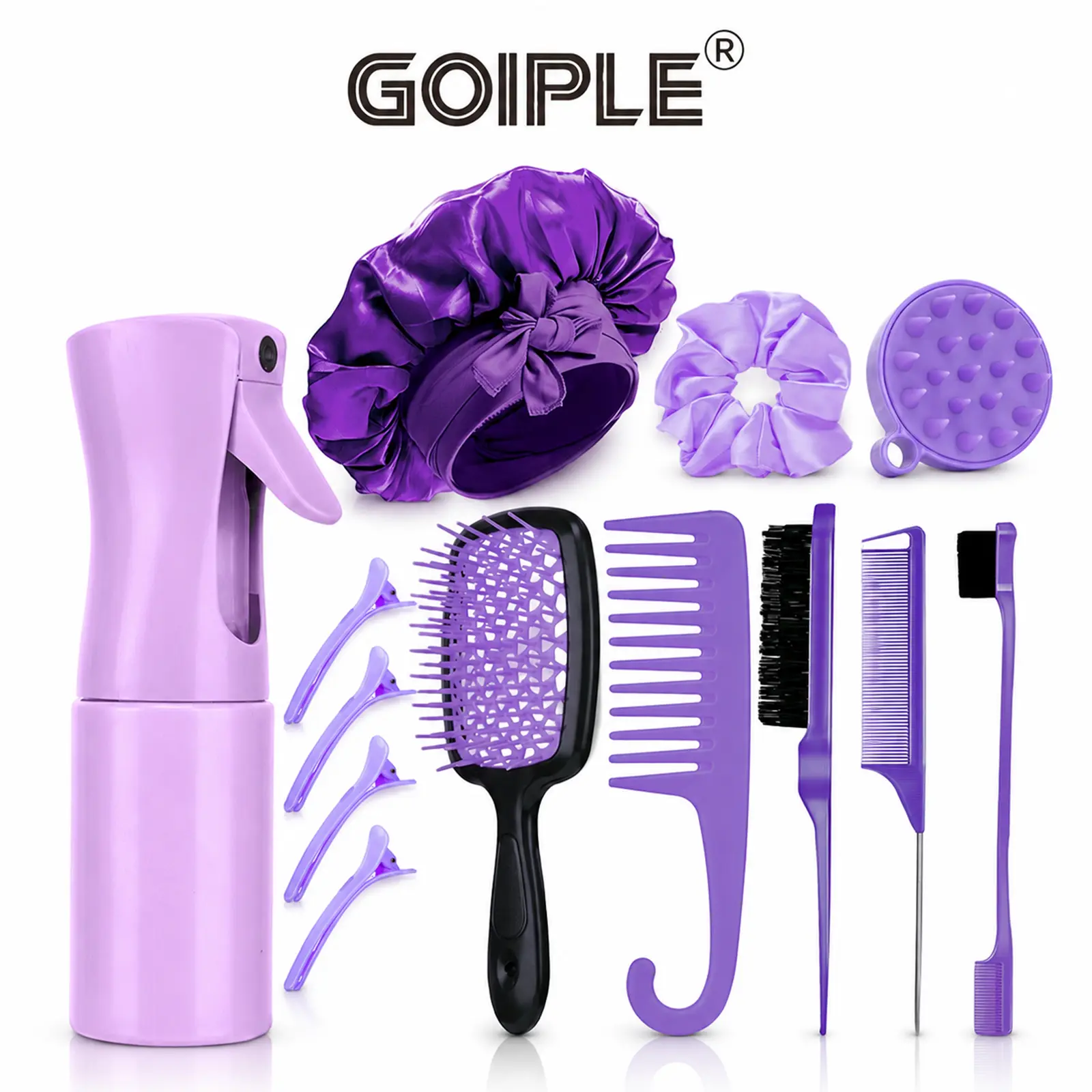 Goiple Curly Hair Styling Set, 13-Piece Detangling Brushes & Tools with Edge Brush, Scalp Massager & Spray Bottle, All-in-One Daily Care