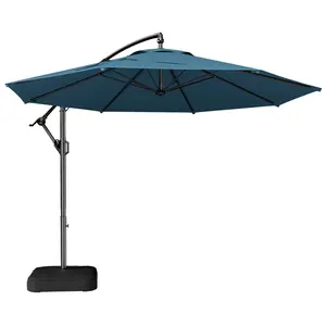 [With Base] 10ft Rotation Offset Cantilever Patio Umbrella UPF50+ UV Protection 3-Year Fade Resistance Sturdy 8-Rib Design Pool/Deck/Garden Outdoor Shade With Base, Sunshade Canopy