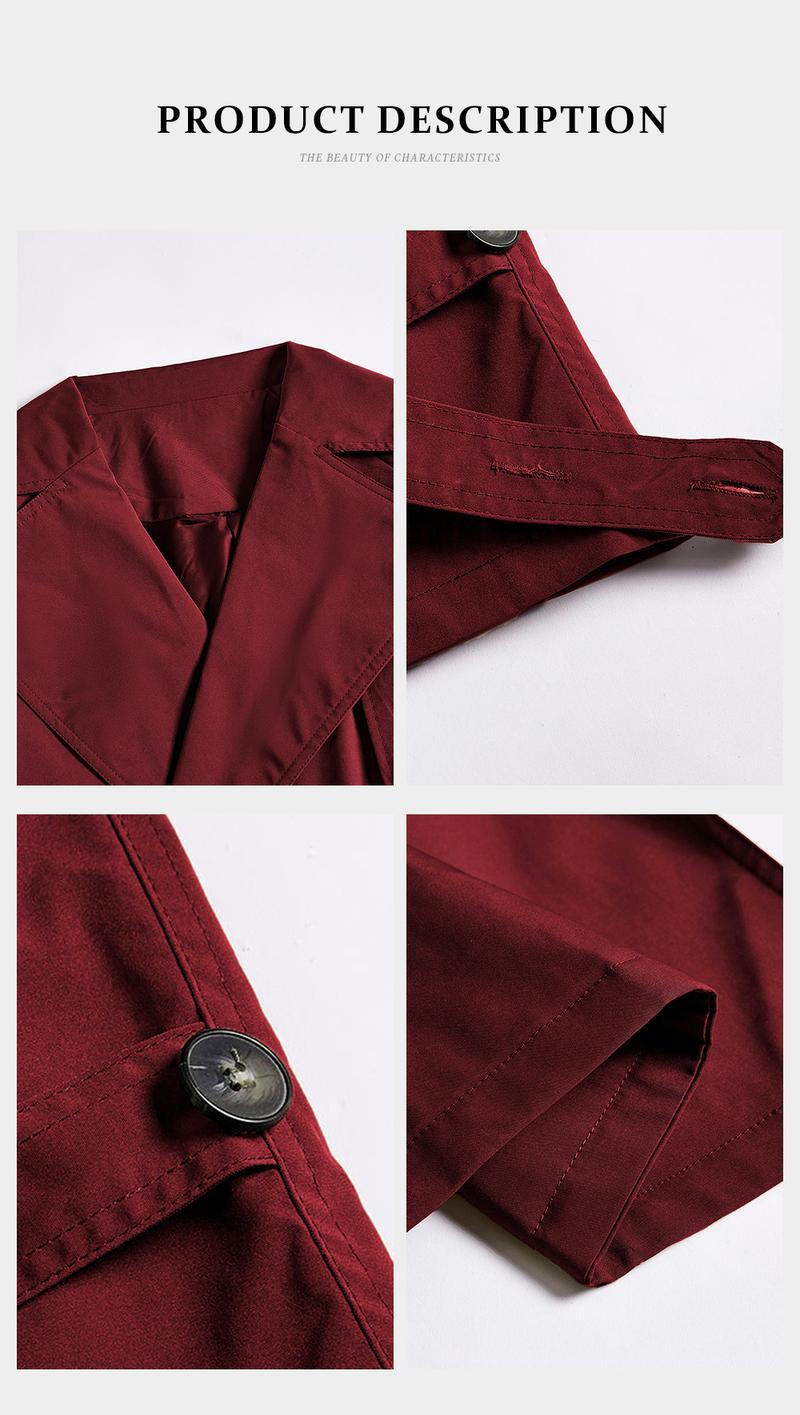 KatchMe Women's Commuter Notch Lapel Double Breasted Detachable Belt Trench Coat, Fall & Winter Plain Wrap Tie Waist Outerwear Jacket, Elegant Trench Coat