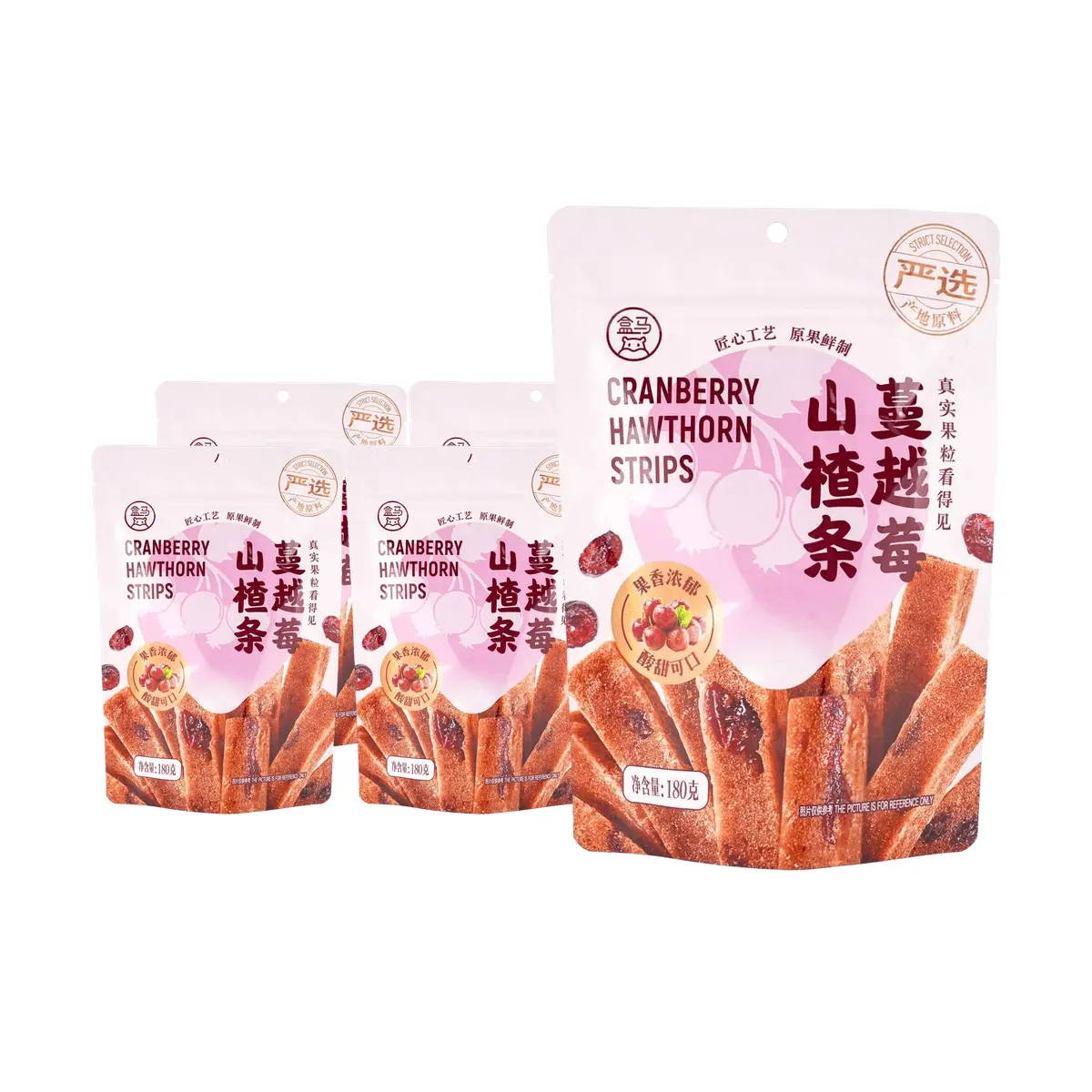 FRESHIPPO Cranberry Hawthorn Fruit Leather Snacks - 5 Pack (180g Each) - Sweet & Sour, Appetizer, Healthy Dried Fruit