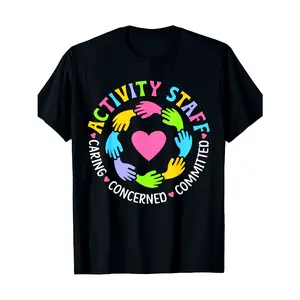 Activity Staff Graphic T-Shirt - Unisex Soft Breathable Cotton Tee with Multicolor Teamwork Design & Caring Commitment Slogan - Lightweight Crew Neck Casual Shirt for Men & Women (S-XXXL) - Ideal for Halloween, Equality Day, Labor Day & Back-to-School Eve