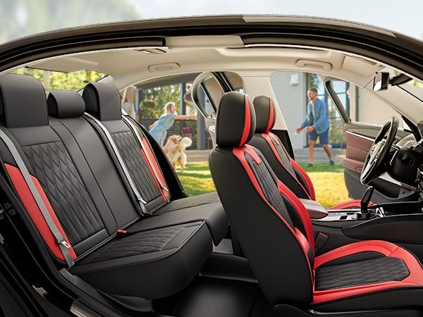 【FREESOO】Red Universal Car Seat Covers, Fits 6000+ Vehicles, Premium Breathable Leather，Automotive Interior Replacement Accessories  | F2