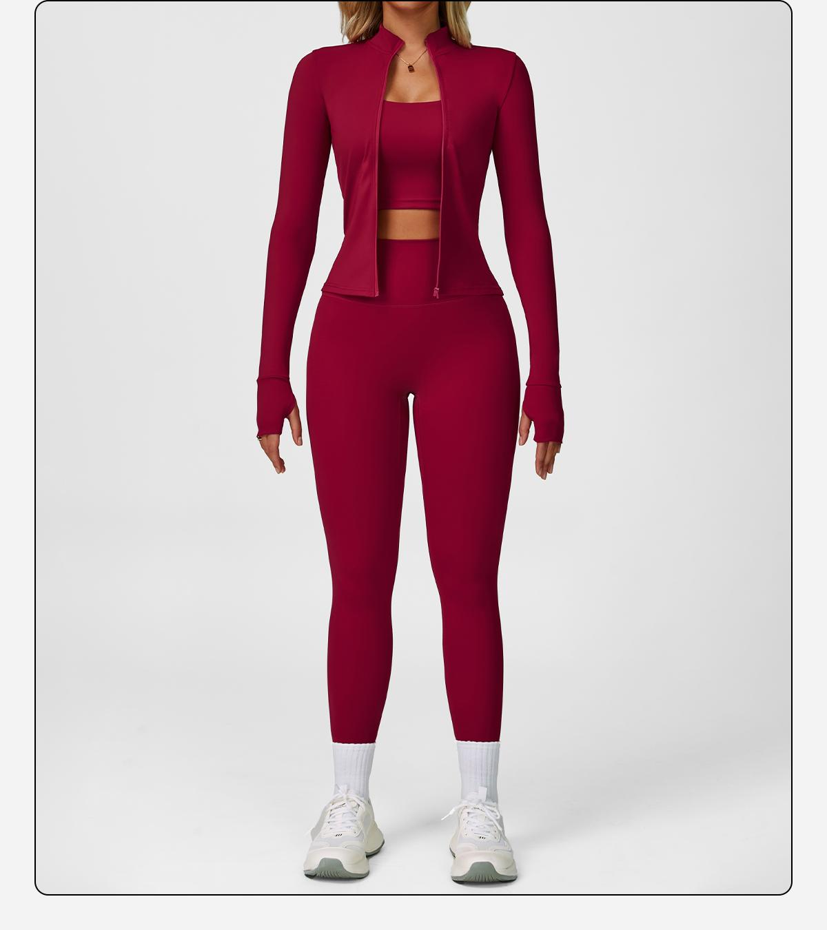 MFVIM Women's Fitness  3-Piece High-Waisted Leggings Top Jacket Gym Yoga Elastic Sports Bra  activewear halter top Set Workout Running Clothes Spring Sportswear Summer Sportswear Sporty Style Outfits SpringStatements