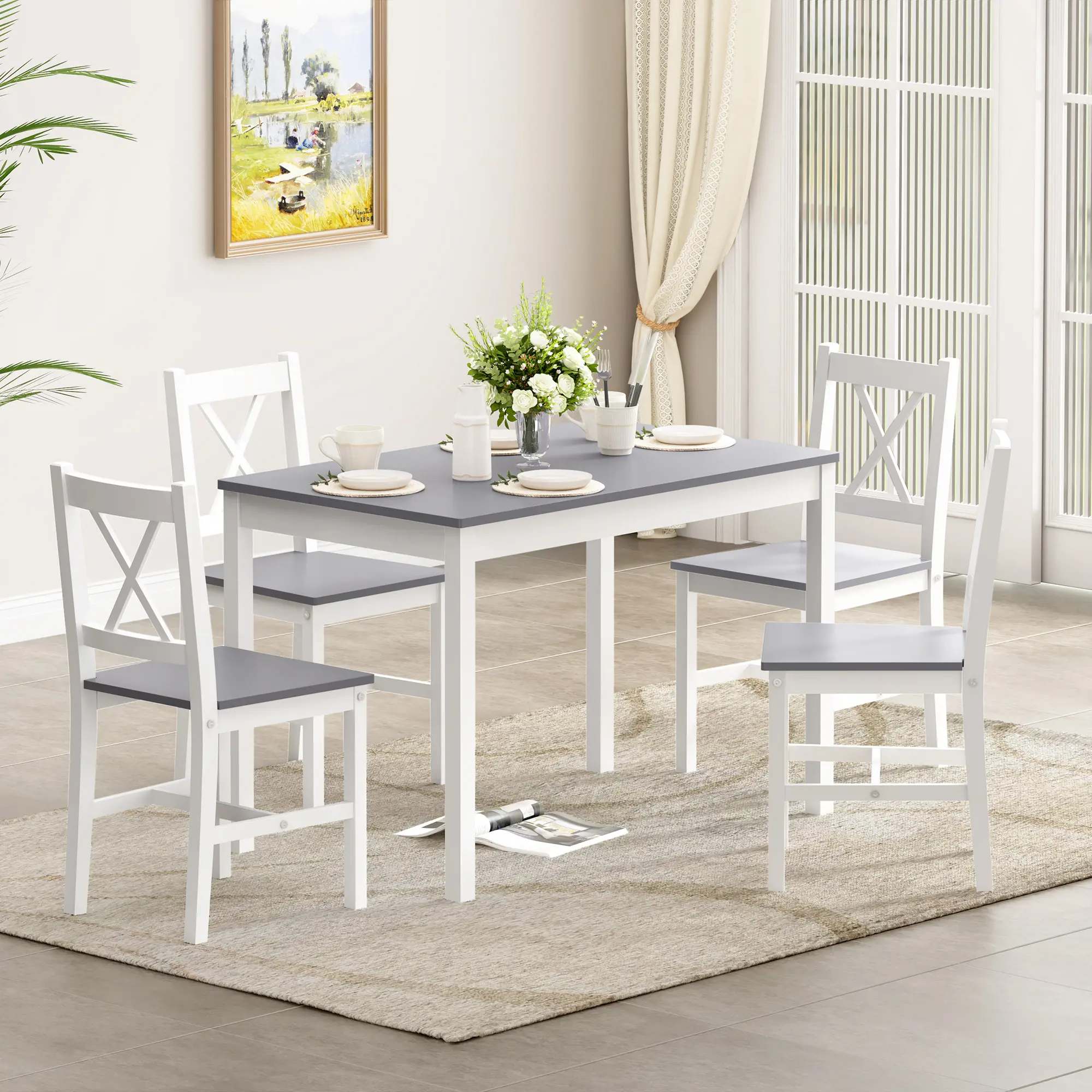 Nicole Selection Elegant 5-Piece Dining Set: Solid Wood Table + 4 
